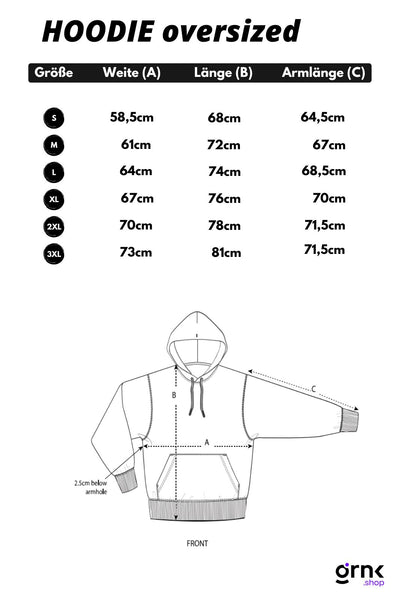 Größentabelle Hoodie oversized